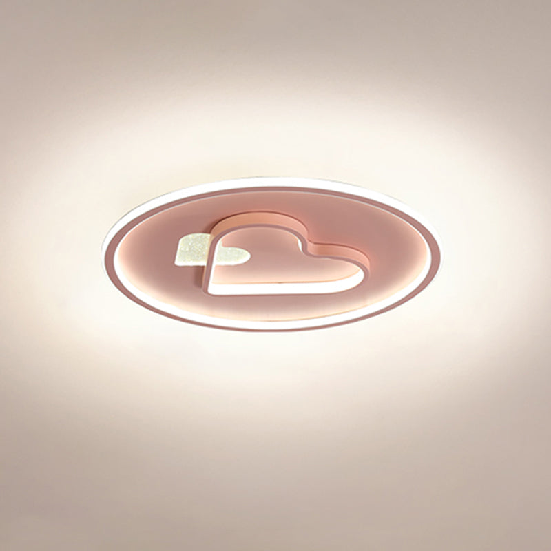 Kid LED Flush Mount Lamp Pink/Blue/Black Circle and Loving Heart Ceiling Fixture with Acrylic Shade