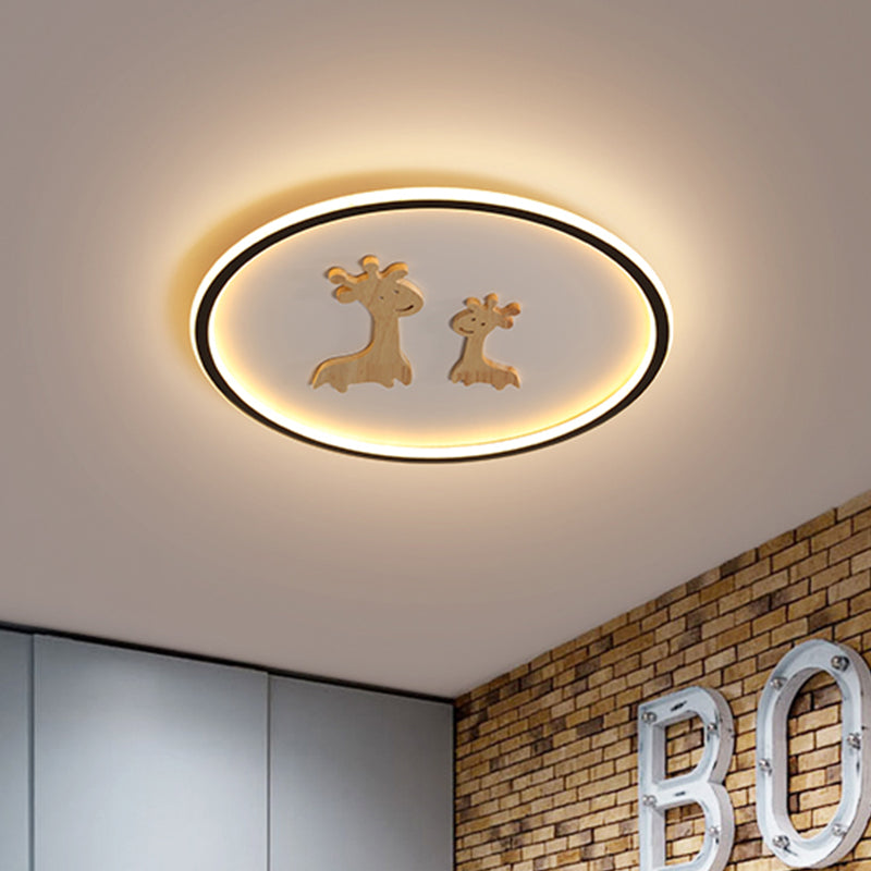 Deer Pattern Oval Flush Mounted Light Kids Acrylic Blue/Pink/Black LED Close to Ceiling Lamp for Bedroom