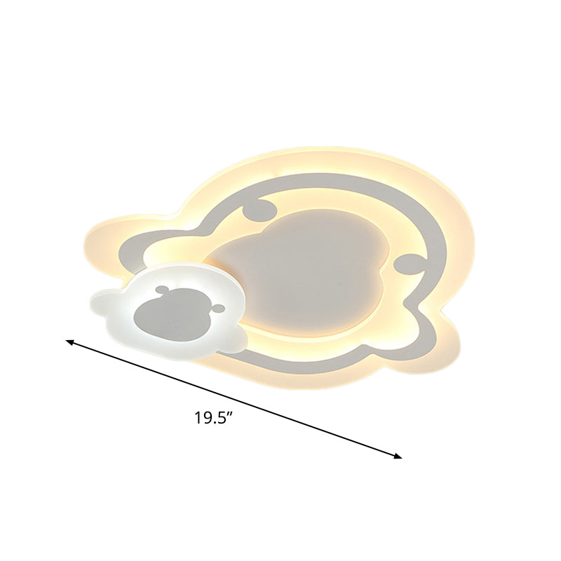 White Penguin Ultrathin Ceiling Lamp Kids Acrylic LED Flush Mount Fixture in Warm/Inner White Outer Warm Light