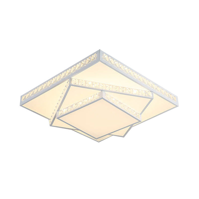 Crystal Rectangle/Square Ceiling Lighting Modern Stylish LED Bedroom Flush Mount Lamp in White