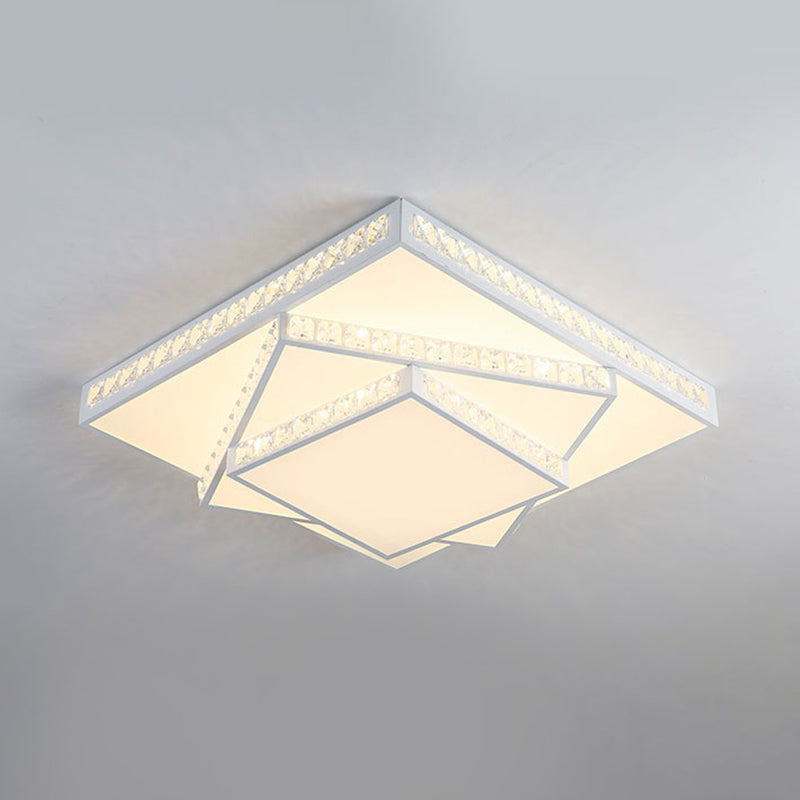 Crystal Rectangle/Square Ceiling Lighting Modern Stylish LED Bedroom Flush Mount Lamp in White