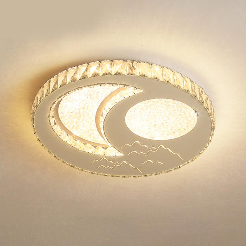 Cut Crystal Nickel Flush Light Fixture Moon/Star LED Contemporary Ceiling Mount for Bedroom