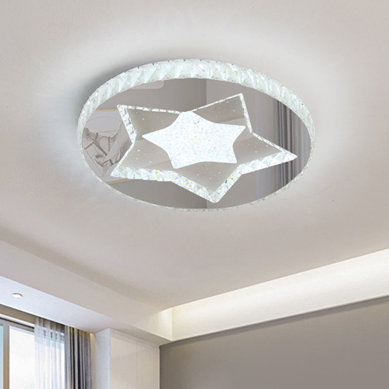 Cut Crystal Nickel Flush Light Fixture Moon/Star LED Contemporary Ceiling Mount for Bedroom