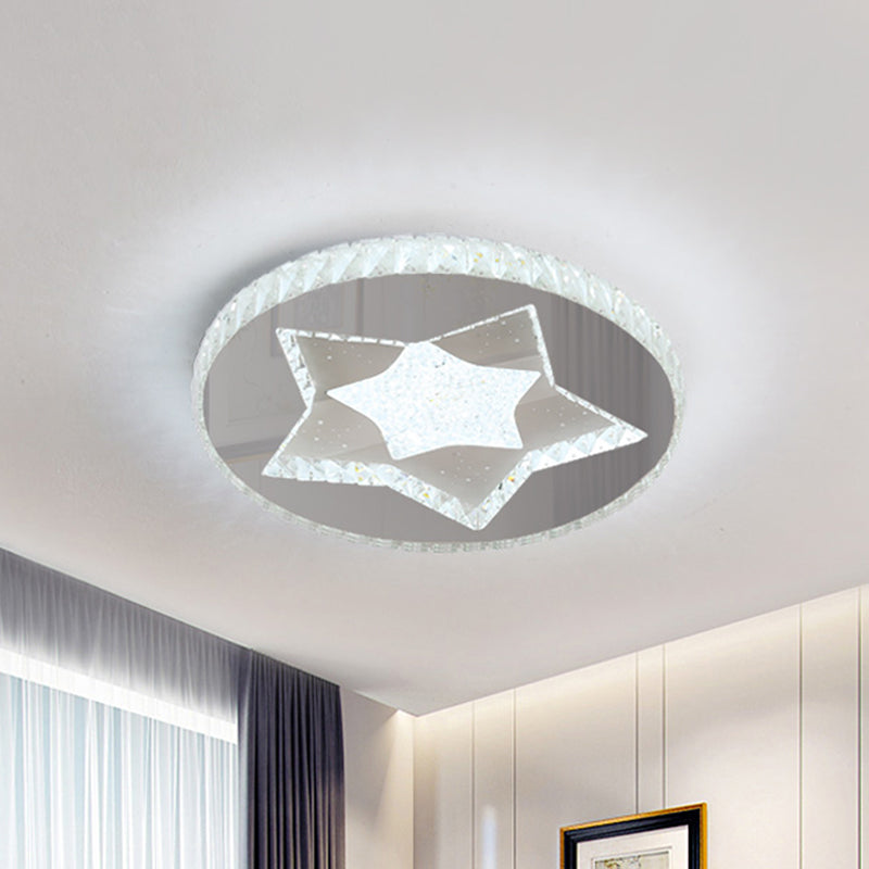 Cut Crystal Nickel Flush Light Fixture Moon/Star LED Contemporary Ceiling Mount for Bedroom