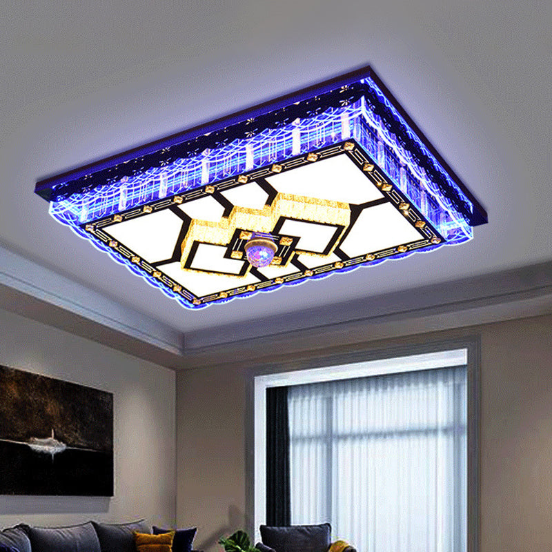 LED Clear Crystal Flush Mount Lighting Simplicity Chrome Round/Rhombus Living Room Ceiling Lamp with Rectangle Design