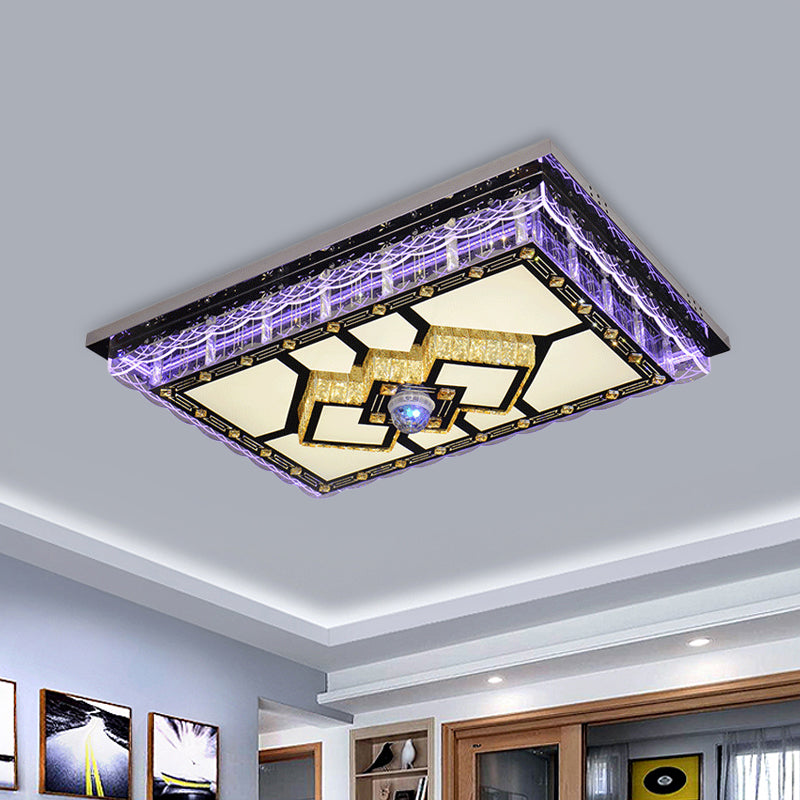 LED Clear Crystal Flush Mount Lighting Simplicity Chrome Round/Rhombus Living Room Ceiling Lamp with Rectangle Design