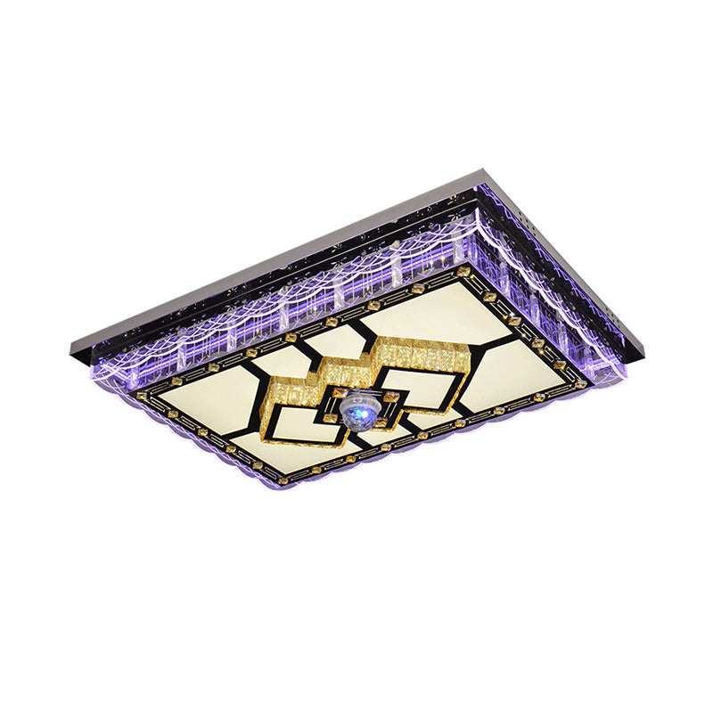 LED Clear Crystal Flush Mount Lighting Simplicity Chrome Round/Rhombus Living Room Ceiling Lamp with Rectangle Design