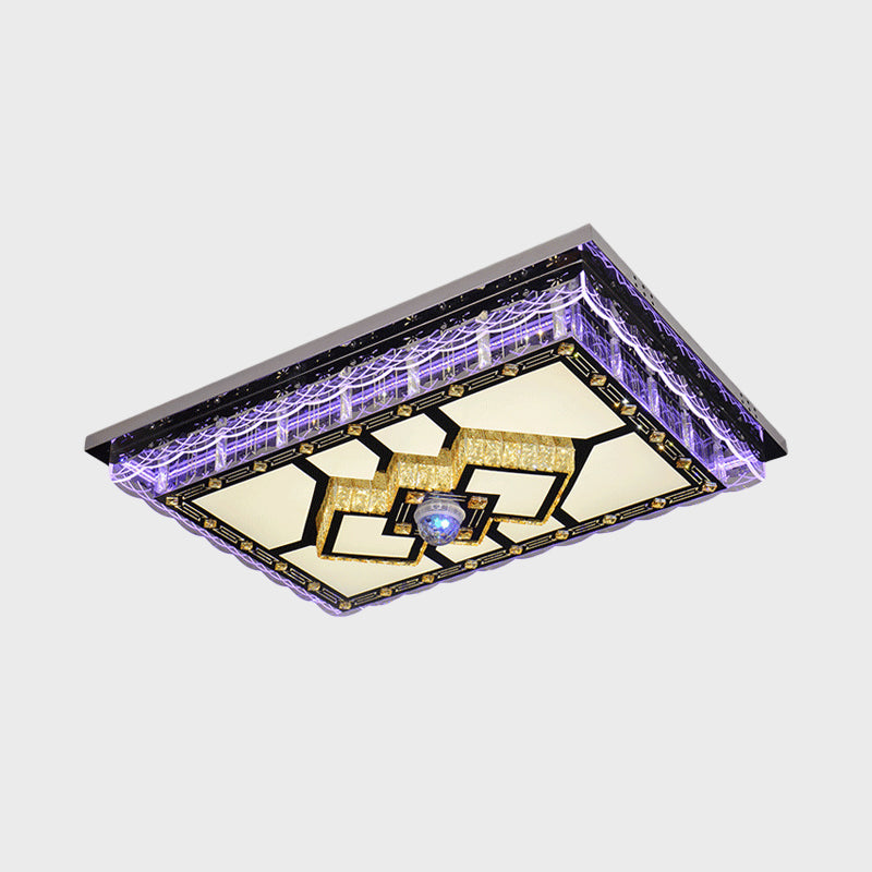 LED Clear Crystal Flush Mount Lighting Simplicity Chrome Round/Rhombus Living Room Ceiling Lamp with Rectangle Design