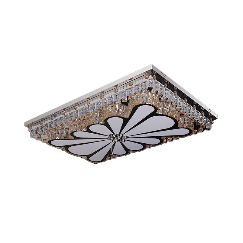 Plafonnier rectangulaire chromé en cristal clair, plafonnier LED en acrylique pour salon, modernisme, motif losange/fleur