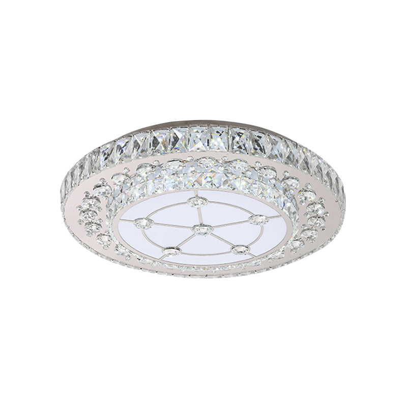 2-Tier Round Crystal Block Flush Mount Light Simple Style LED Bedroom Ceiling Flush in Nickel