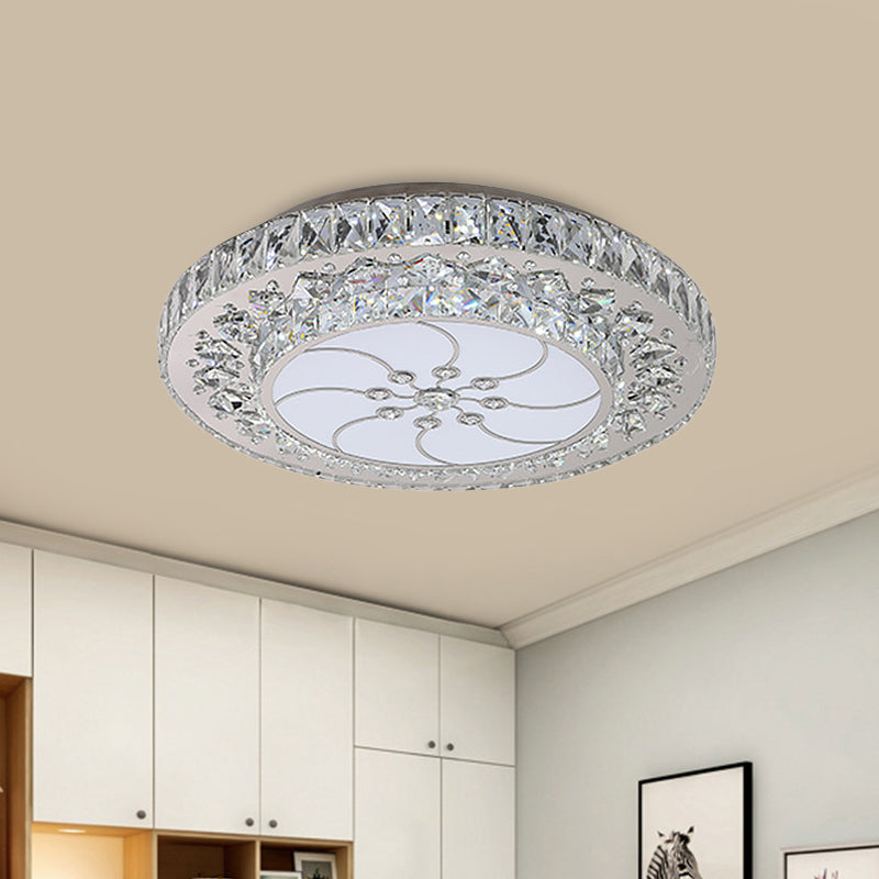 LED Drum Plafond Gemonteerde Armatuur Hedendaagse Nikkel Finish Clear Crystal Flush Mount met spiraal patroon
