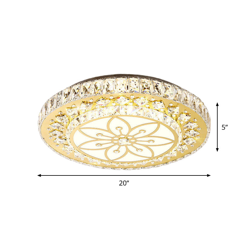 Modern 2-Gelaagde Ronde Flush Mount Armatuur LED Facet kristal Bloem Patroon Plafond Licht in Nickel