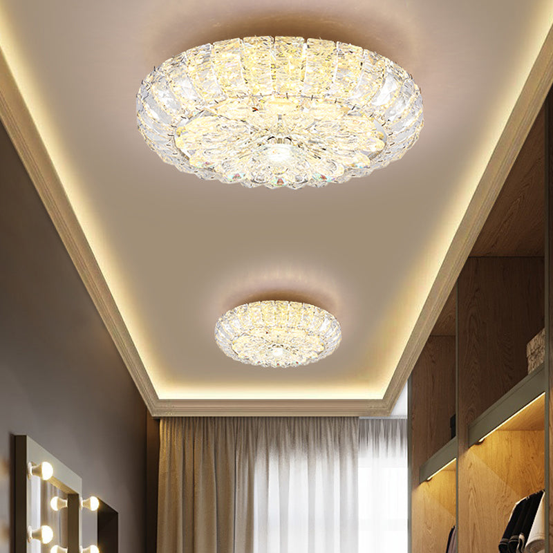 8"/12" W LED Flushmount Light Simplicity Corridor Ceiling Flush Mount with Round Clear Crystal Block Shade