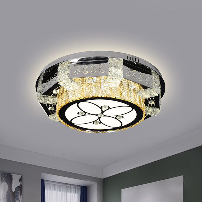 Lampe LED encastrée moderniste, abat-jour tambour, plafonnier en bloc de cristal en Nickel avec motif fleur/quatre feuilles
