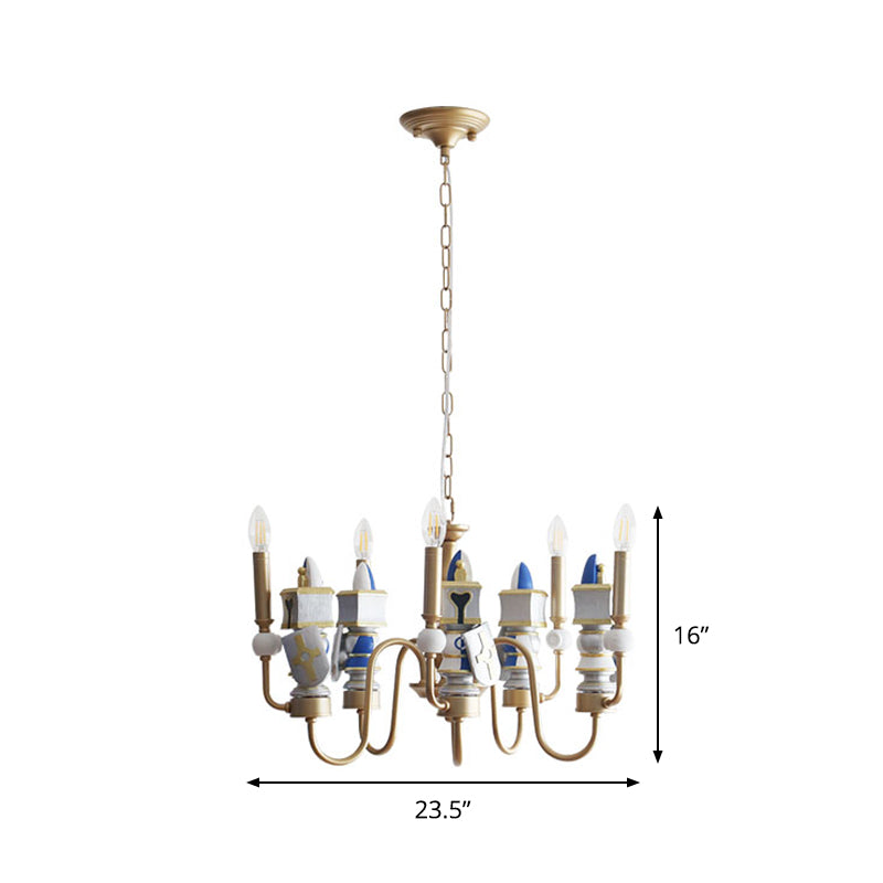 Lampadario a sospensione a sospensione braccio curvo in metallo Vintage 5 lampadina Finitura oro Sospensione Sospensione