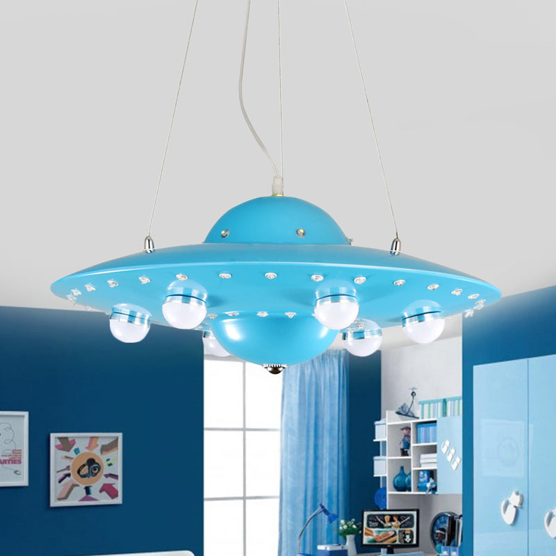 Nordic Flying Saucer Chandelier Light Metallic Child Bedroom LED Pendant Lamp Fixture in Grey/Pink/Blue