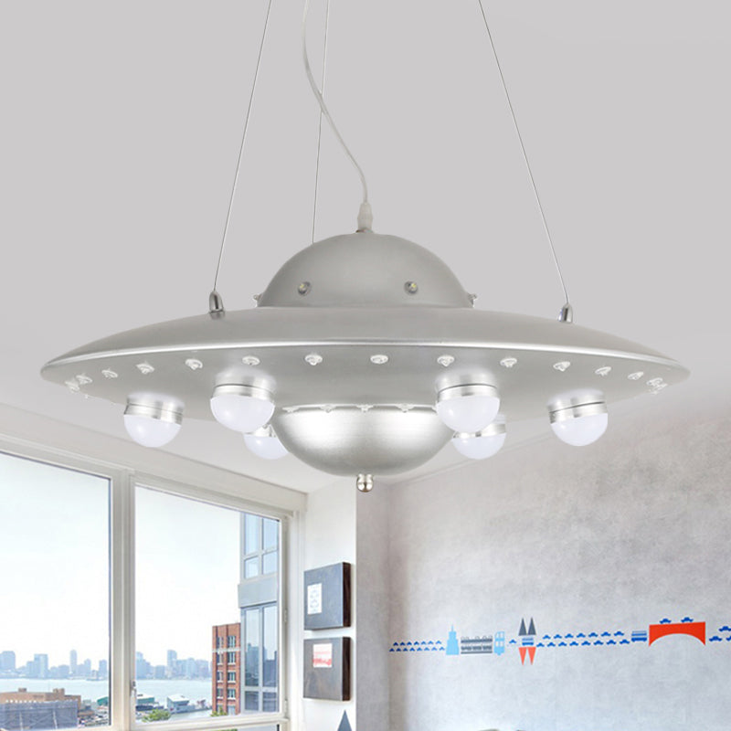 Nordic Flying Saucer Chandelier Light Metallic Child Bedroom LED Pendant Lamp Fixture in Grey/Pink/Blue