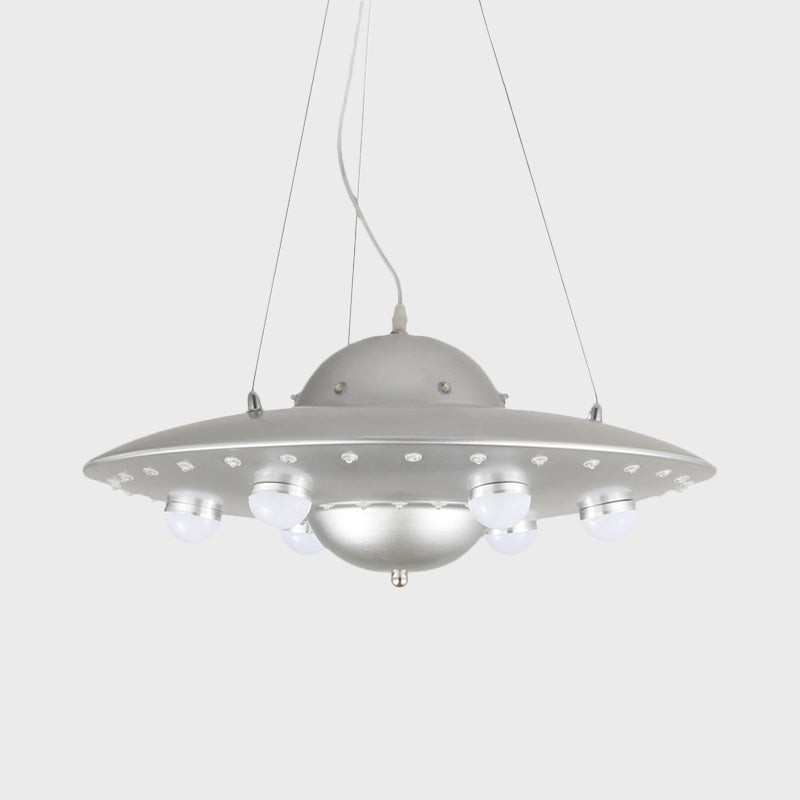 Nordic Flying Saucer Chandelier Light Metallic Child Bedroom LED Pendant Lamp Fixture in Grey/Pink/Blue