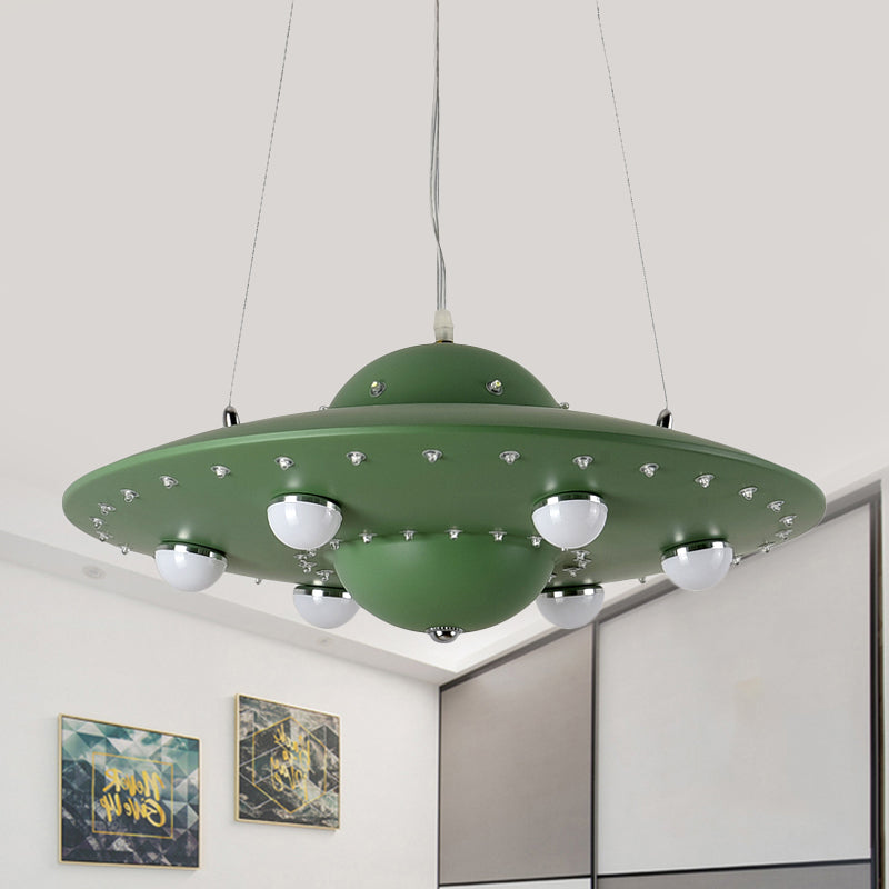Nordic Flying Saucer Chandelier Light Metallic Child Bedroom LED Pendant Lamp Fixture in Grey/Pink/Blue
