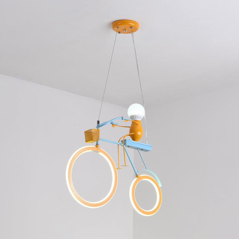 Cartoon Bicycle-Like Chandelier Lighting Metal LED Bedroom Pendant Lamp in Yellow and Blue