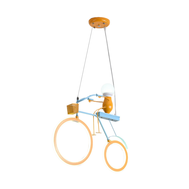 Cartoon Bicycle-Like Chandelier Lighting Metal LED Bedroom Pendant Lamp in Yellow and Blue