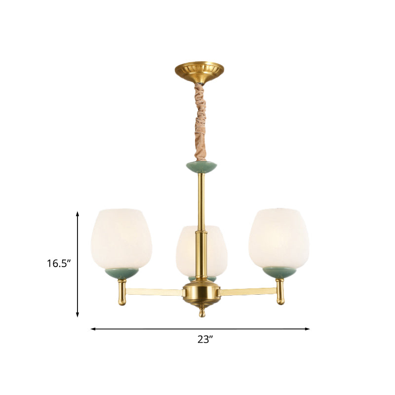 Finitura dorata 3 teste Sospensione Lumo tradizionale in vetro bianco Tulipò lampadario a pendenza del lampadario
