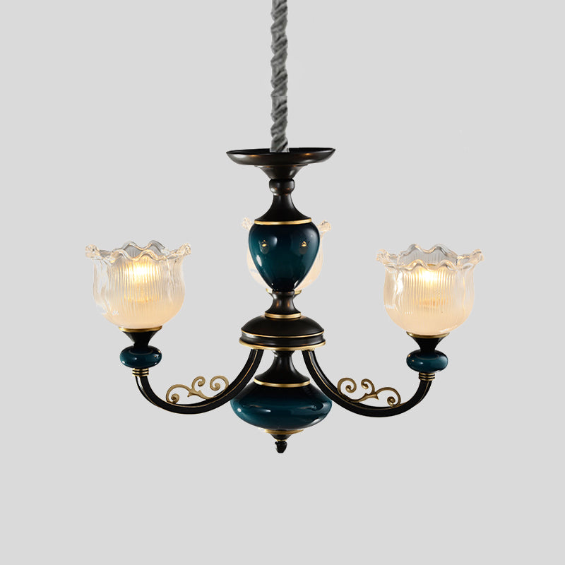 Blossom Living Room Pendule Light Classic Clear Cilabed Verre 3/6 Lumières Chandelier noir et bleu