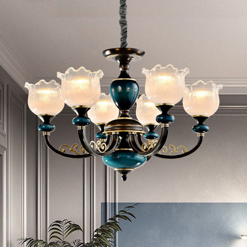 Blossom Living Room Pendule Light Classic Clear Cilabed Verre 3/6 Lumières Chandelier noir et bleu