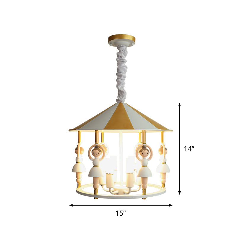 Ballet Girl Resin Hanging Light Fixture Kid 5 Bulbs White and Gold Chandelier Pendant
