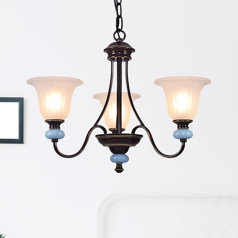 Éclairage de lustre de 3/6 à 6 tête lampe de suspension de salon traditionnelle avec une large bouée de verre blanc en noir en noir
