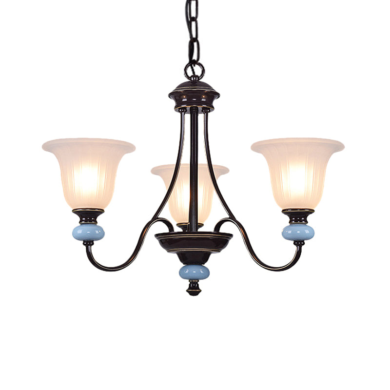 Éclairage de lustre de 3/6 à 6 tête lampe de suspension de salon traditionnelle avec une large bouée de verre blanc en noir en noir