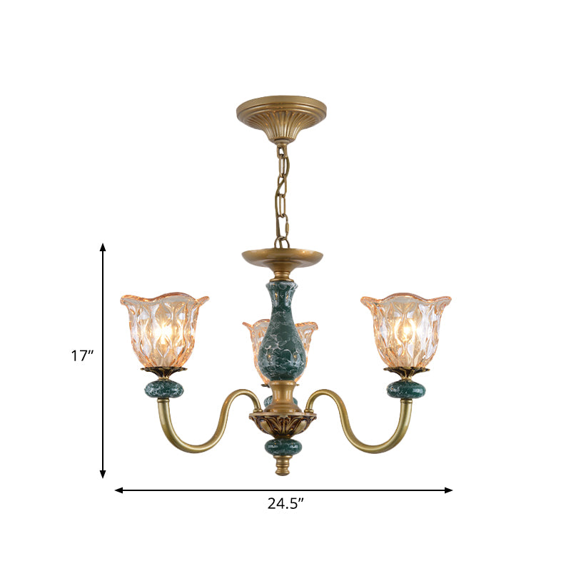 Chandelier pendentif à fleurs de campagne 3/5/6 têtes de suspension en verre bronzé lumière en laiton avec accent en céramique