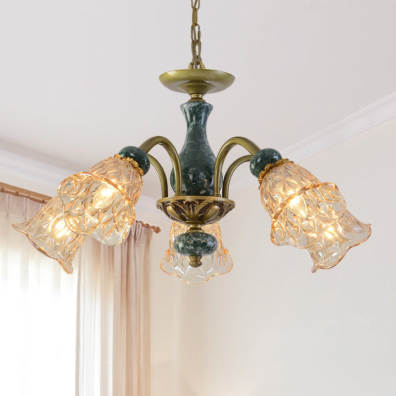 Chandelier pendentif à fleurs de campagne 3/5/6 têtes de suspension en verre bronzé lumière en laiton avec accent en céramique