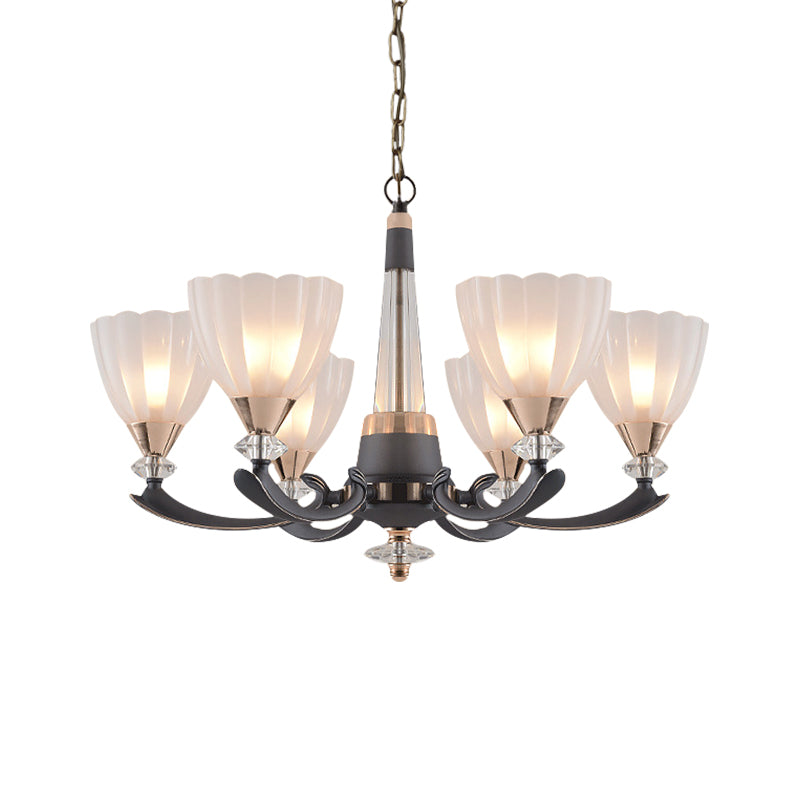 Grey-Gold 6/8 Lights Bidelier lampadario tradizionale fiore di vetro smerigliato bianco su una lampada sospesa