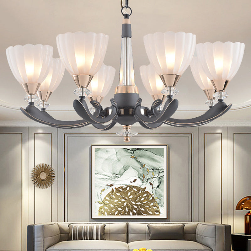 Grey-Gold 6/8 Lights Bidelier lampadario tradizionale fiore di vetro smerigliato bianco su una lampada sospesa