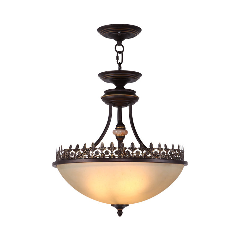 Bowl Bedroom Pendant Chandelier Rural Frosted Glass 3 Bulbs Black Hanging Light Fixture