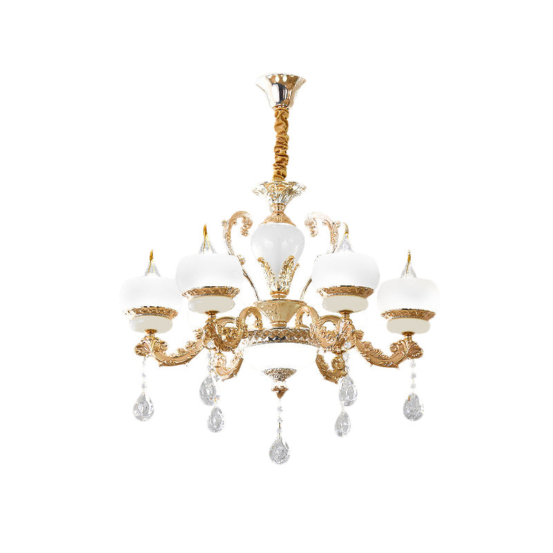 Candle Jade hanger kroonluchter vintage 6/8-lichte eetkamer hangende lamp in goud met kristal draperen