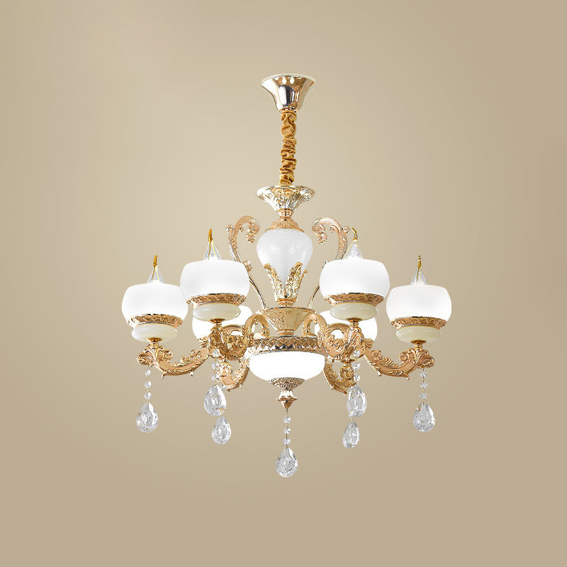 Candle Jade hanger kroonluchter vintage 6/8-lichte eetkamer hangende lamp in goud met kristal draperen