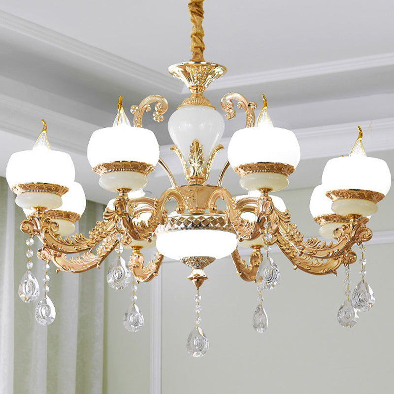 Candle Jade hanger kroonluchter vintage 6/8-lichte eetkamer hangende lamp in goud met kristal draperen