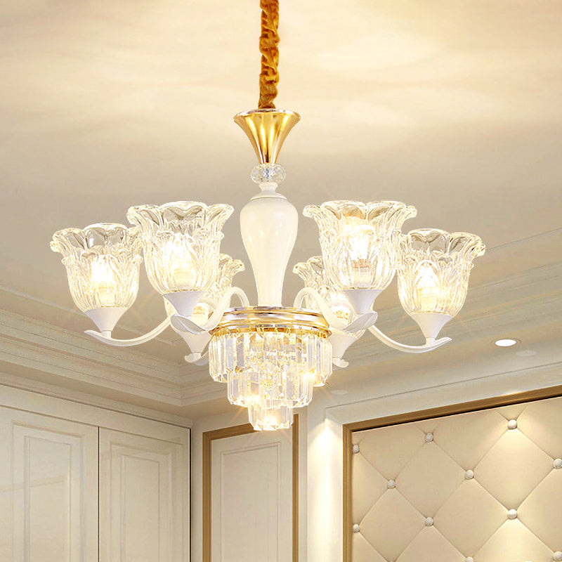 Blossom Bedroom Chandelier Lamp Traditional Clear Crystal Glass 3/6-Head Gold Suspension Pendant