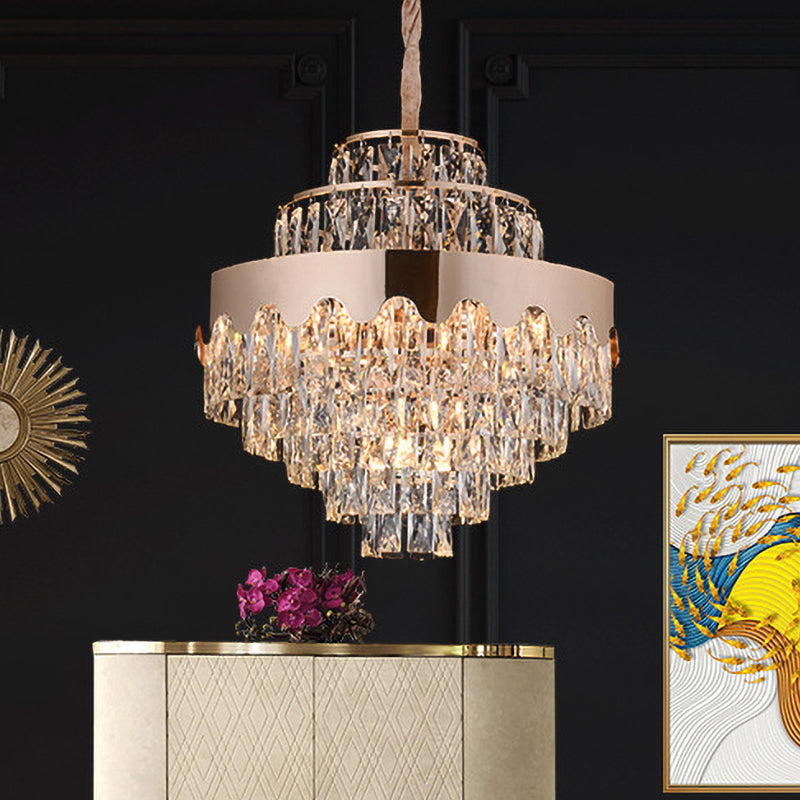 Crystal Rectangle Tiered Chandelier Modernism 7/12 Lights Dining Room Suspension Pendant in Gold