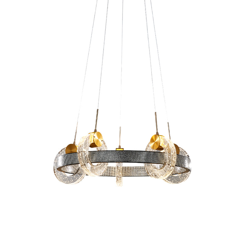 Bubble Crystal Black Chandelier Multi ring 5 têtes luxueuses Éclairage suspendu luxueux