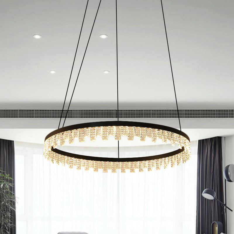 Circle Bedroom Chandelier Lamp Modernism Crystal Rectangle LED Black Hanging Light Fixture