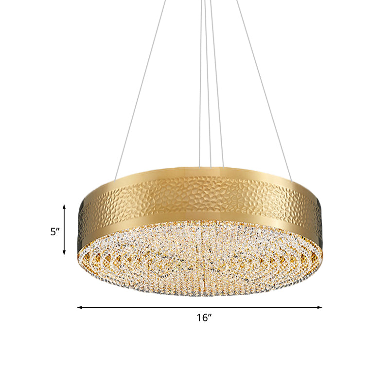 6-Bulb Drum Chandelier Light Postmodern Gold Clear K9 Crystal Pendant Lighting for Bedroom