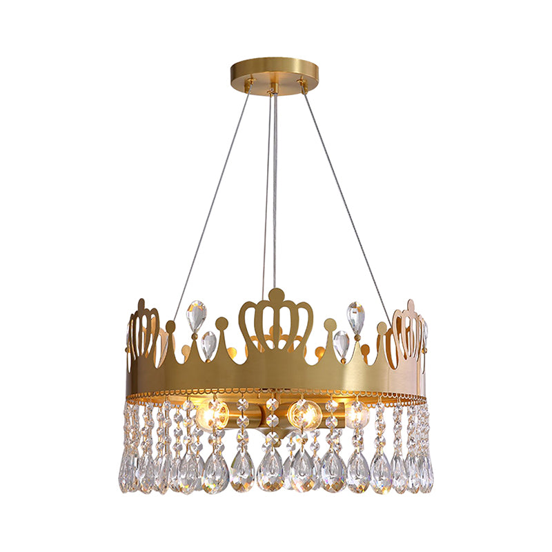 5-Light Crown Chandelier Light Fixture Minimal Gold Crystal Drop Ceiling Lamp for Living Room