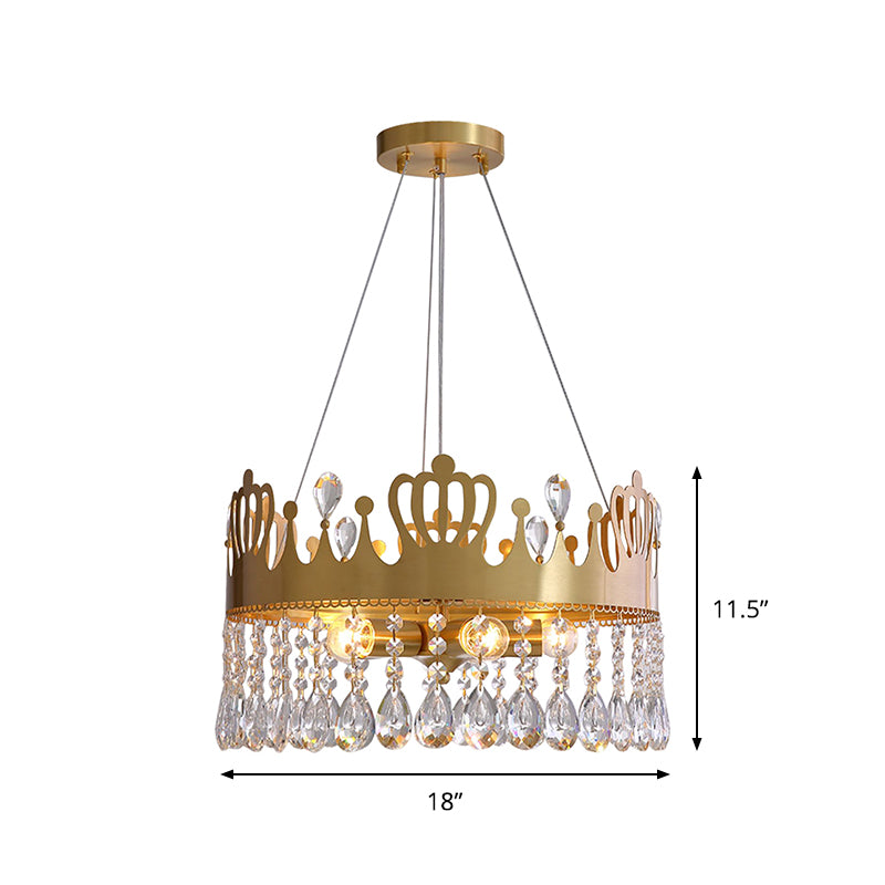 5-Light Crown Chandelier Light Fixture Minimal Gold Crystal Drop Ceiling Lamp for Living Room