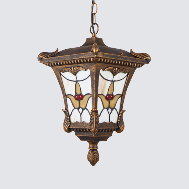 Metallrost/Bronze Anhänger Lampe Laternen 1-Kopf-Traditionelle Deckenhänge mit Blütenmuster für Balkon