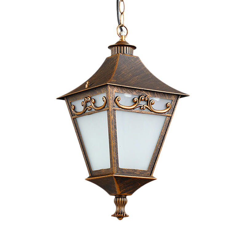 Black/Bronze 1 Bulb Drop Pendant Rustic White Glass Lantern Hanging Ceiling Light for Corridor