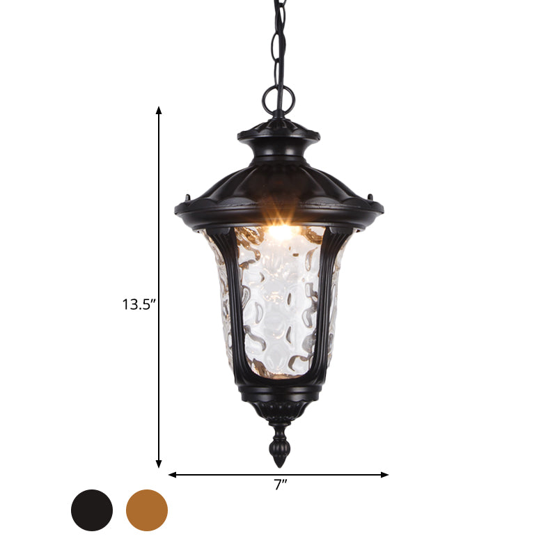 Urn Shade Patio Pendant Light Farmhouse Clear Dimple Glass 1 Head Black/Bronze Finish Ceiling Hang Fixture