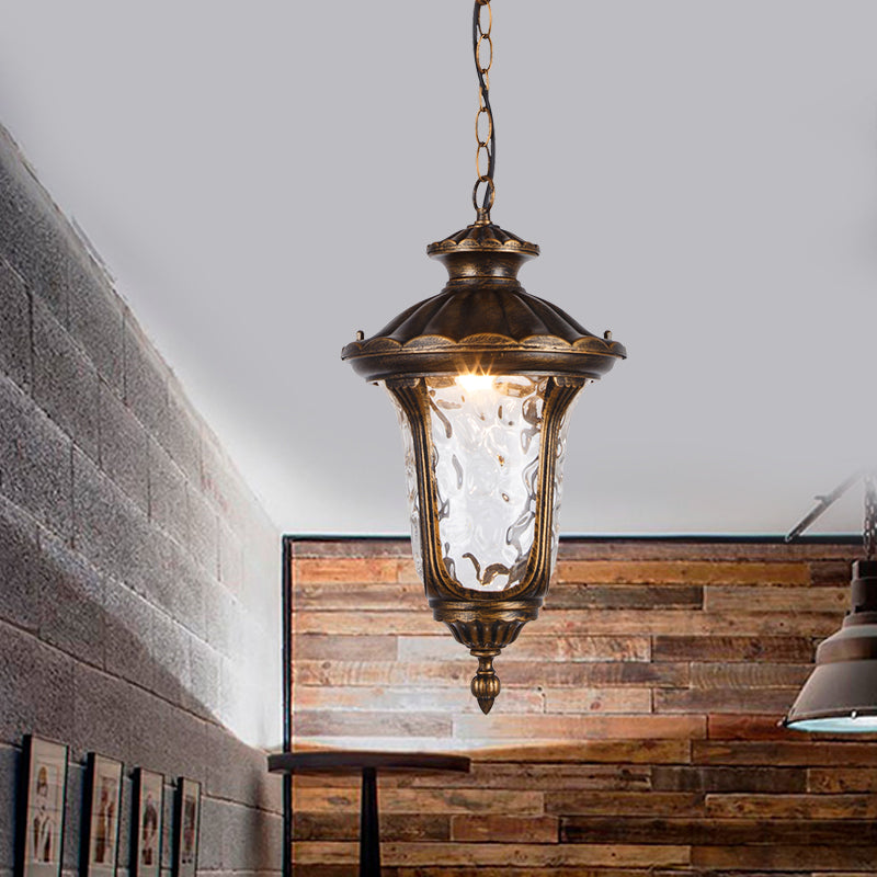 Urn Shade Patio Pendant Light Farmhouse Clear Dimple Glass 1 Head Black/Bronze Finish Ceiling Hang Fixture